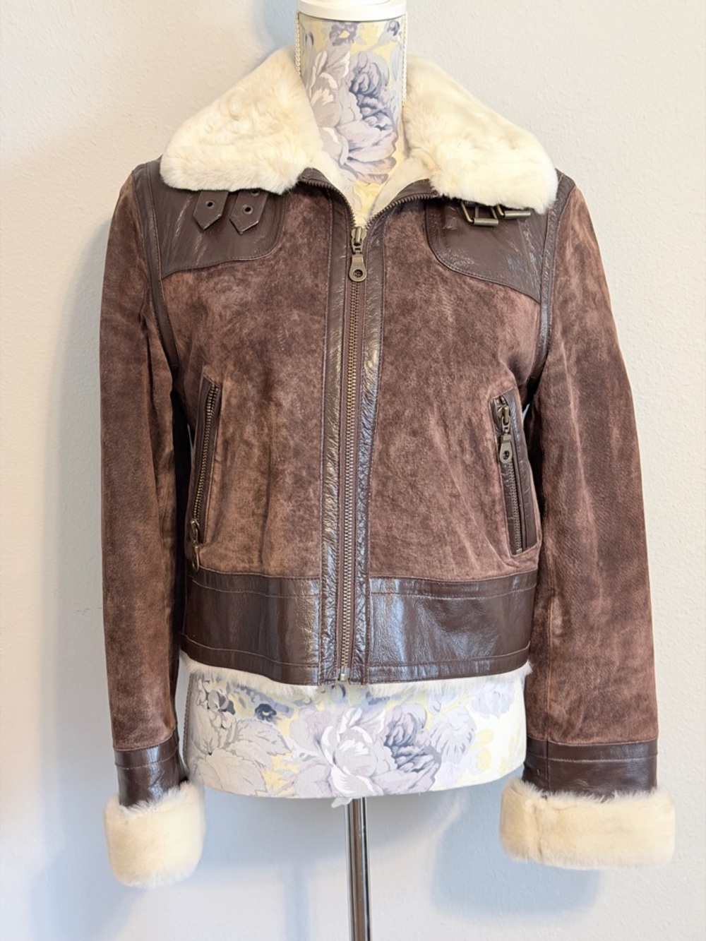 WILSONS LEATHER Vintage Chocolate Suede & Shearling Cropped Coat Size Medium